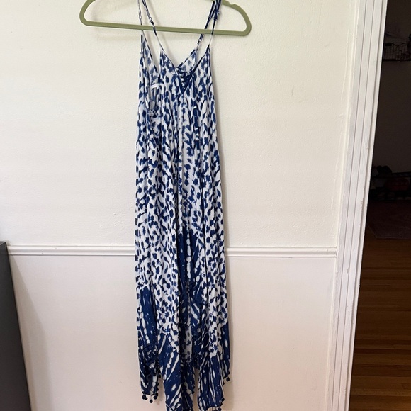 Goa Beachwear by Japna Blue White Boho Hem Maxi Dress Pom Pom Size S - Picture 2 of 3